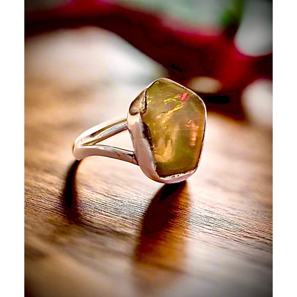 Rough Ethiopian Opal Sterling Silver Ring Size 8.5
