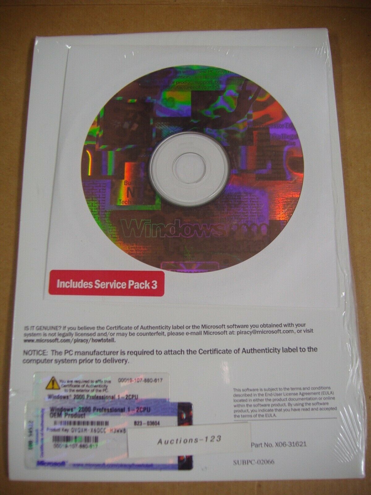 MICROSOFT WINDOWS 2000 PROFESSIONAL FULL OPERATING SYSTEM w/SP3 MS WIN PRO=NEW=