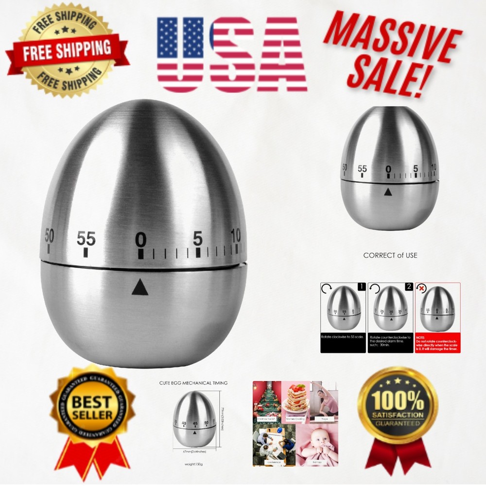 Chic Mechanical Egg Timer - Elegant 60-Minute Stainless Steel Kitchen Accessory