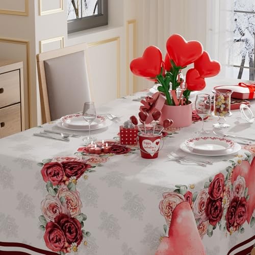 Rose Love Hearts Eucalyptus Leaves Valentine’s Day 84" x 60" (Rectangular)