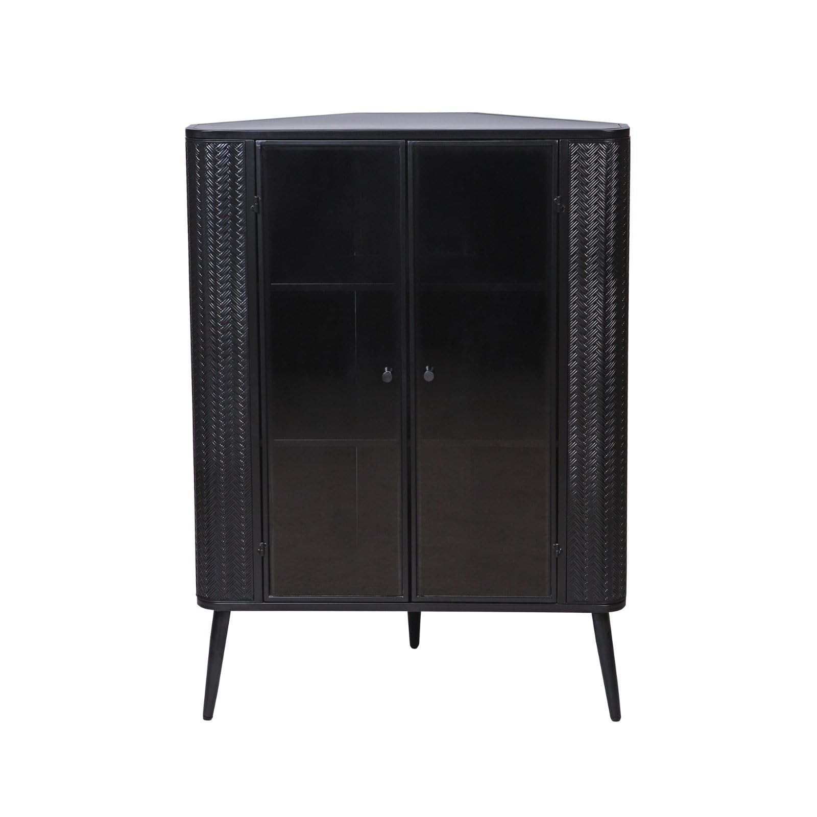 Modern Corner Storage Cabinet with Glass Doors and 3 Shelves, Metal Frame