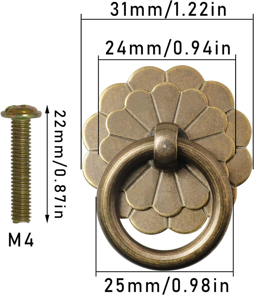 6PCS 2.5Cm Vintage Style Pull Ring Drawer Ring Pulls Vintage Decorative Handles