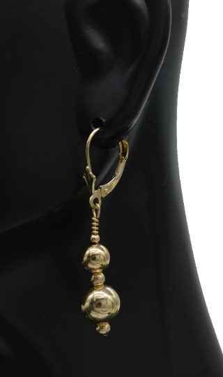 New 14K Solid Yellow Gold Round 8mm Leverback Bead Dangle Earrings