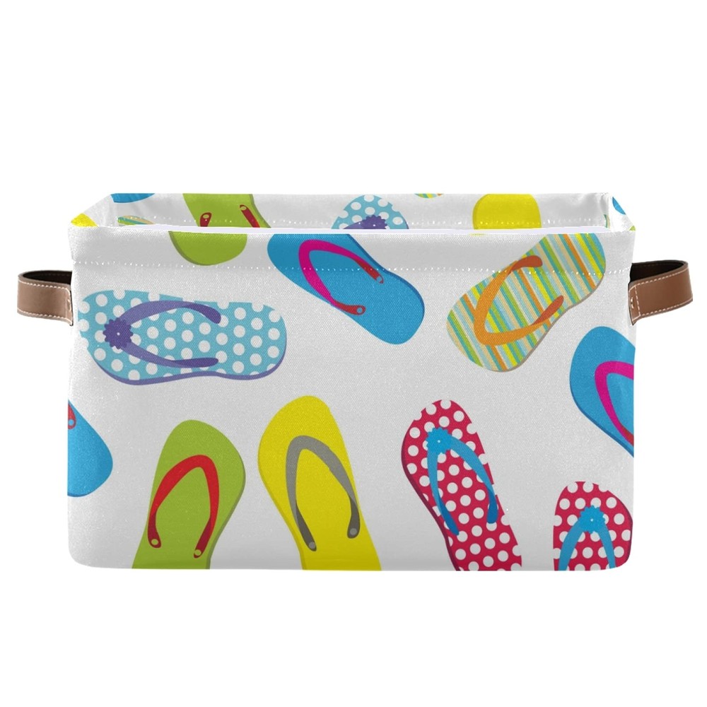 Large Foldable Storage Flip-Flops Print Fabric Storage Baskets Collapsible De...