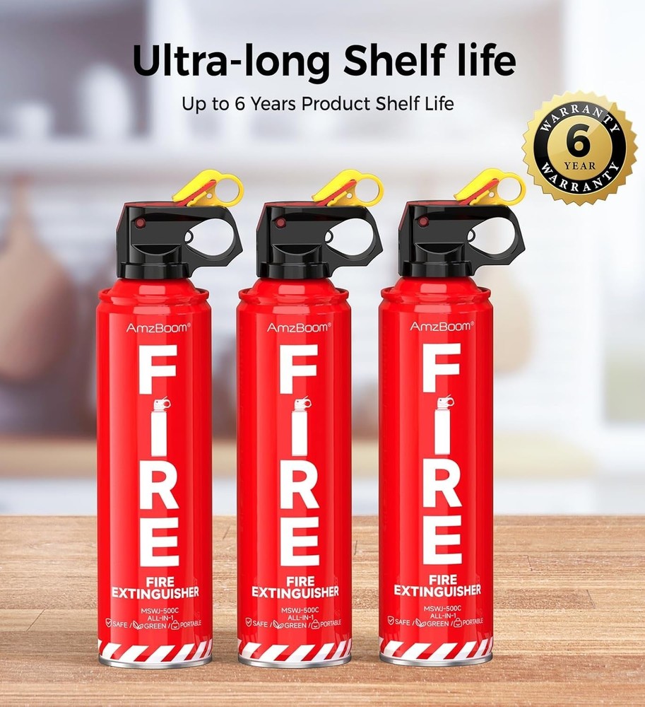 Fire Extinguisher 1 Pack, Compact Water-Based ABCK for Home, Kitchen, Car, Grill