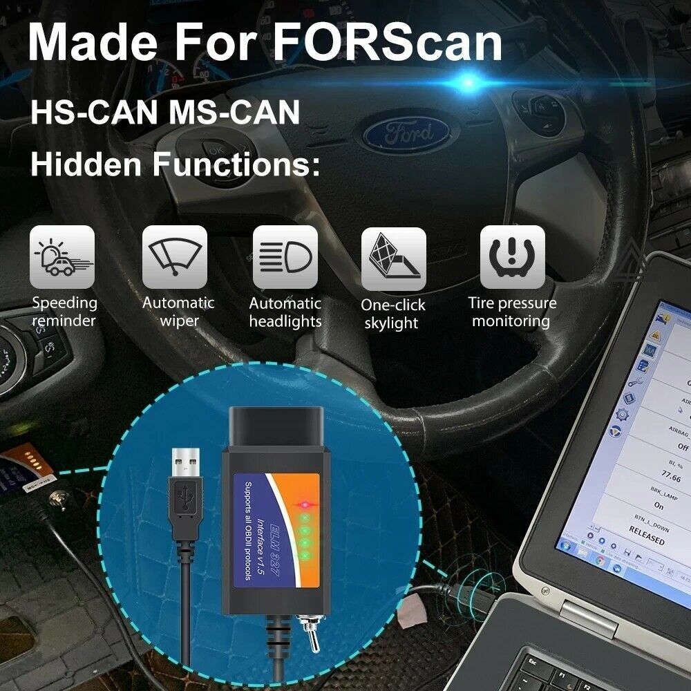 US FORScan ELM327 OBD2 Car Diagnostic Scanner Adapter USB Code Reader For Ford