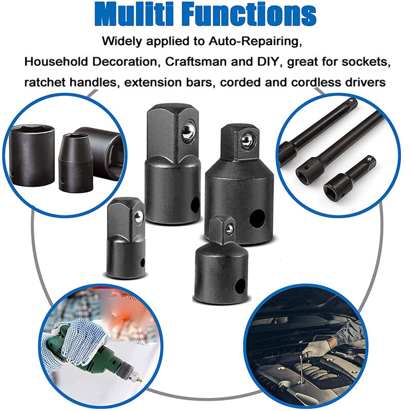 Impact Socket Adapter and Reducer Set 3/8" 1/4" 1/2" Impact Driver Conversion