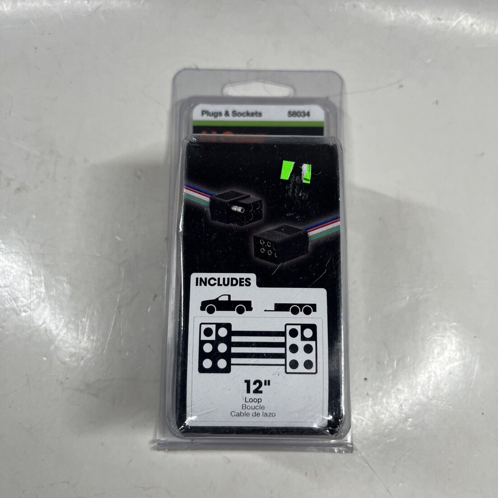 CURT 58034 6-Way Square Connector Plug & Socket with 12" Wires (Packaged)