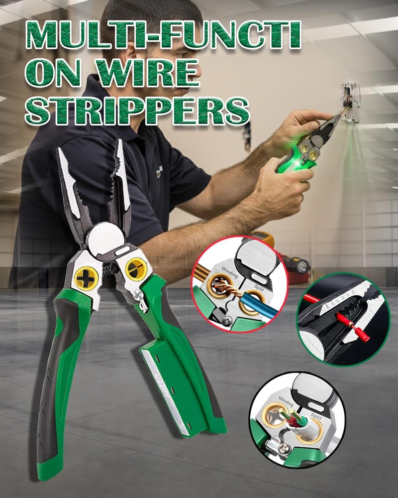 Chicat 8-in-1 Wire Stripper with Voltage Tester,Multi-function Electric Green