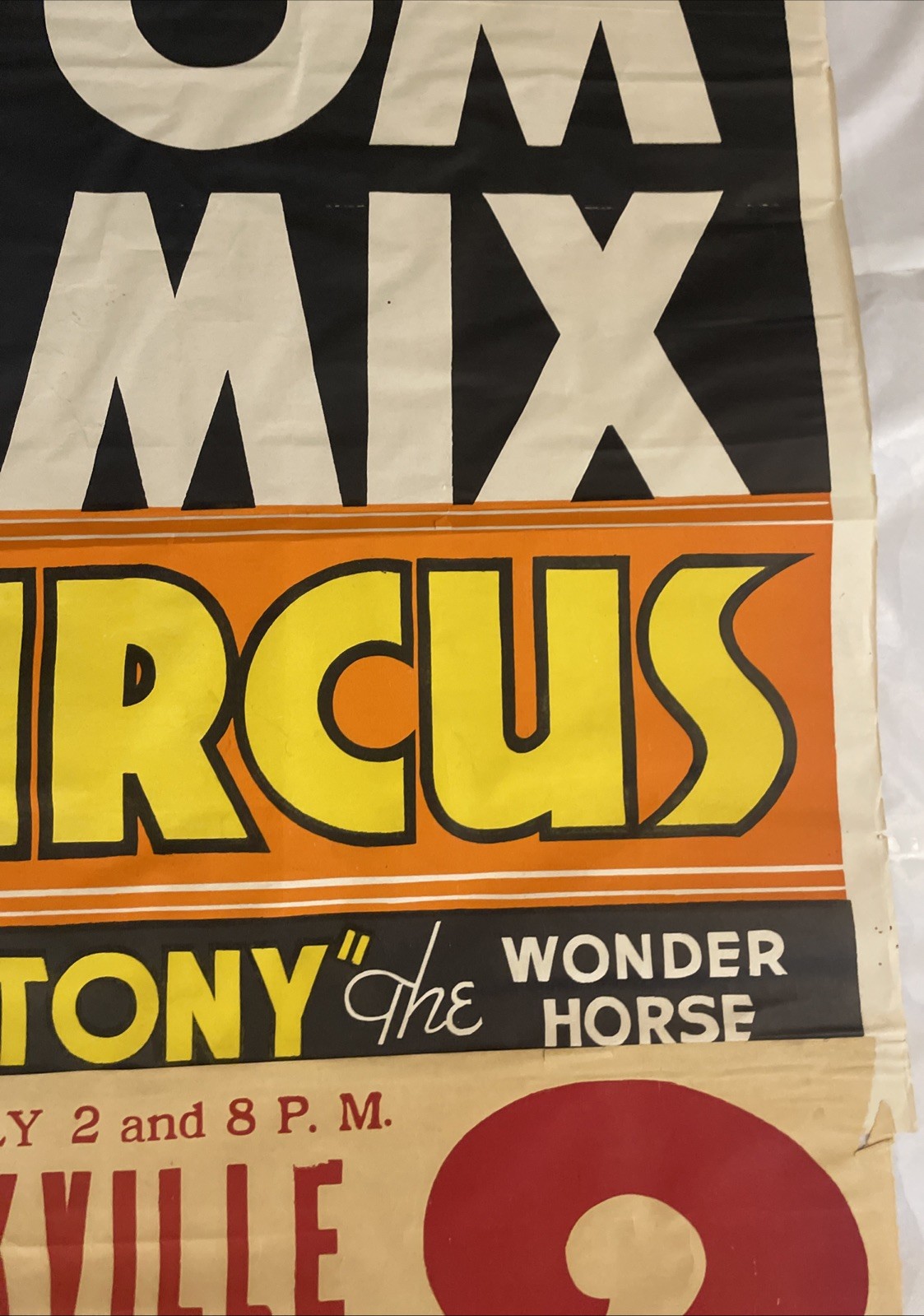 Vintage 35.5x21 Inch Tom Mix Circus Poster “Tony” The Wonder Horse Knoxville Ten