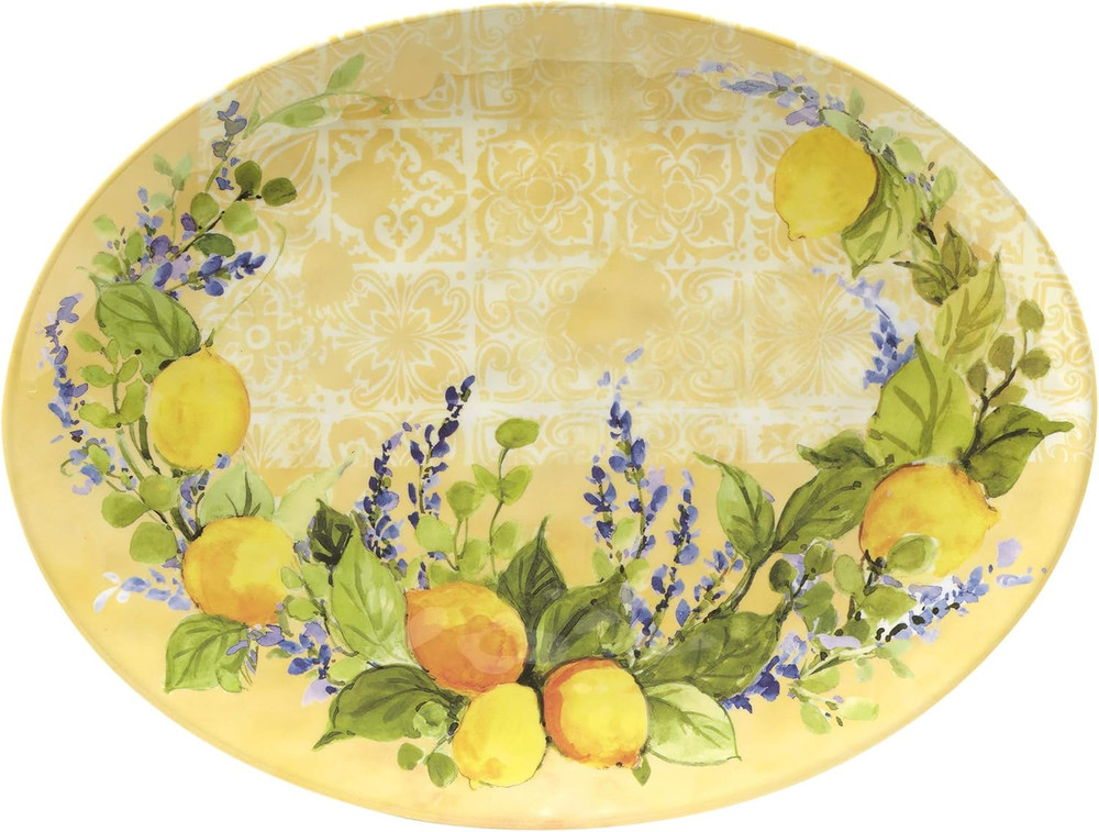 Lemon Zest 2 Pc Melamine Platter Serving Set, Multicolor, Large