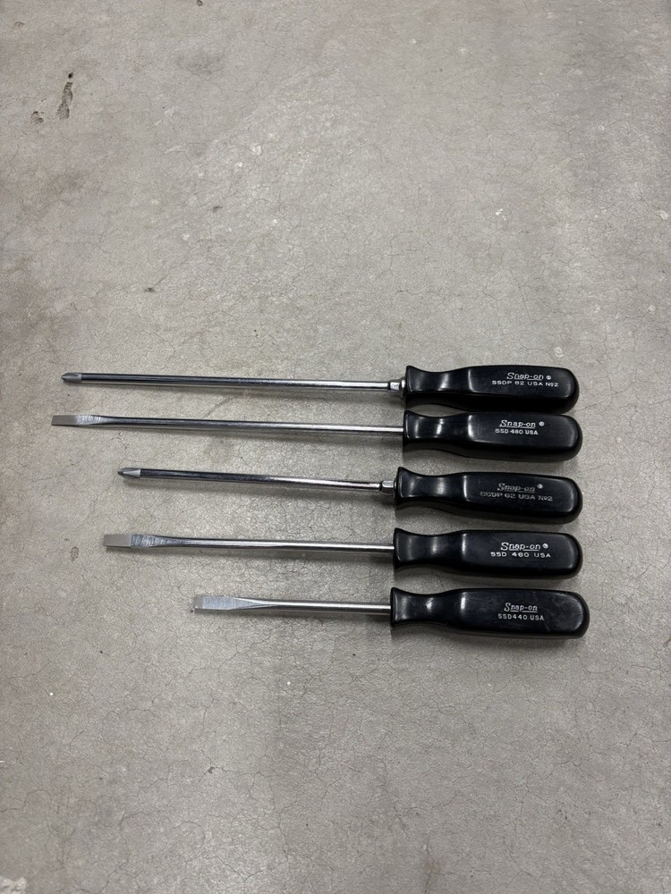 NOS SNAP-ON TOOLS VINTAGE 5pc SSD BLACK Phillips Flathead SCREW DRIVER SET