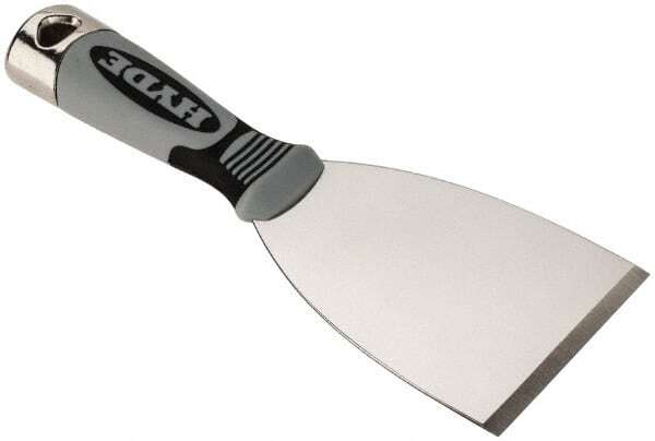 Hyde Tools 6408 Stiff Stainless Steel Putty Scraper: Cushioned Handle, 3x4"Blade