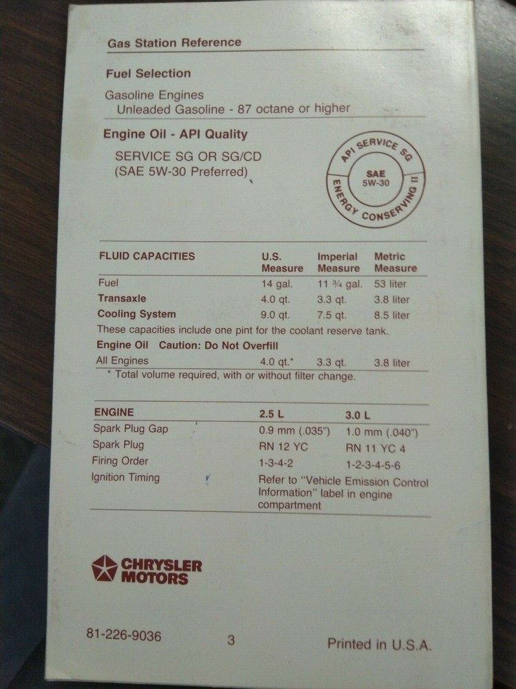 1989 Dodge Dynasty Owner's Manual