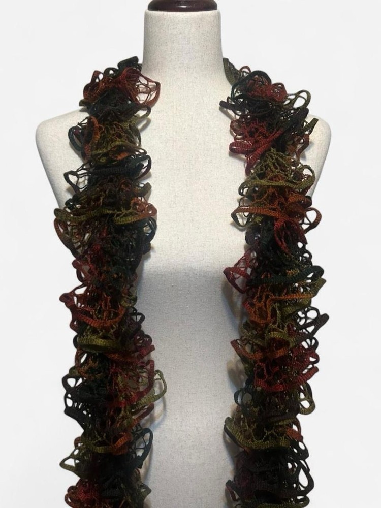 Ruffled Mesh Yarn Scarf Multicolor Autumn Colors