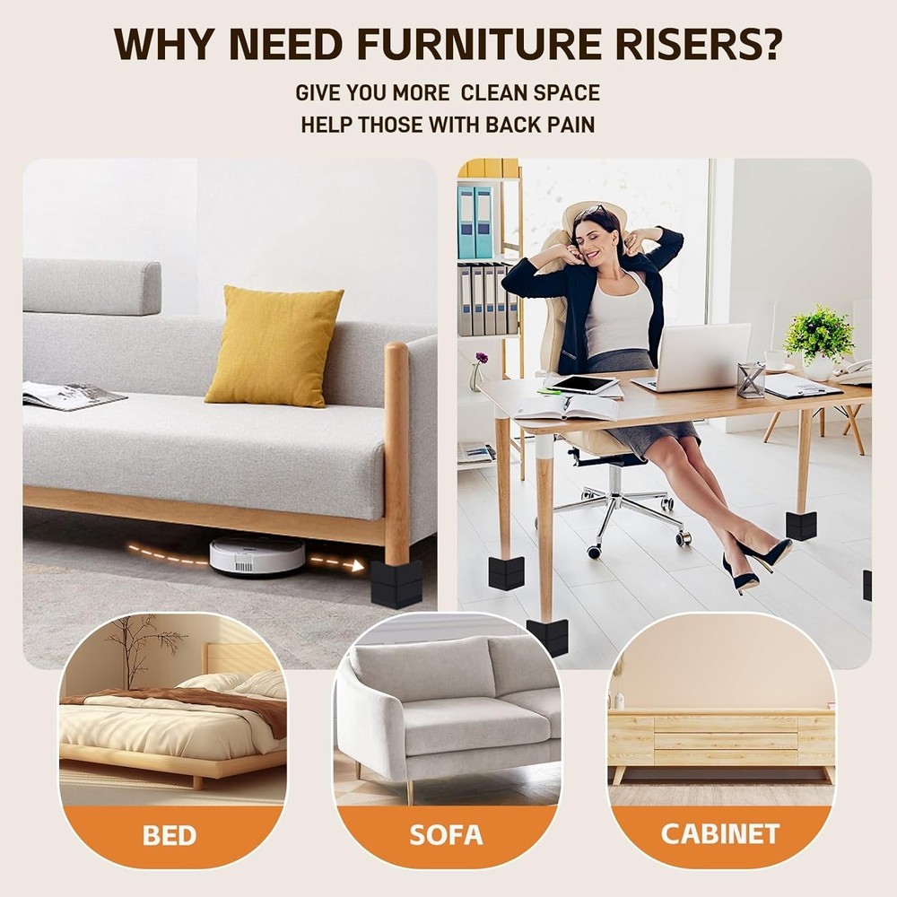 Furniture Riser Adjustable Raise Blocks Heavy Duty for Bed Couch 3 inch 4 pack