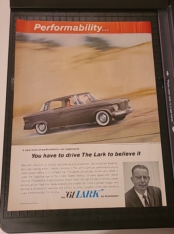'61 STUDEBAKER LARK Performability Print Ad 10x13 Vintage