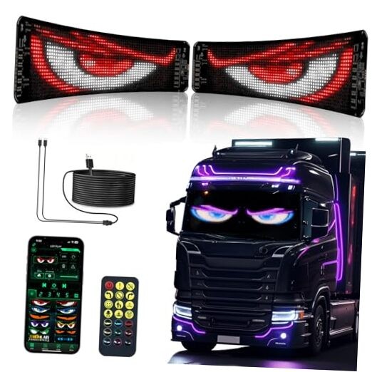 2pcs Devil Eyes Light for Windshield,14“*4”Programmable Flexible LED 14"*4"