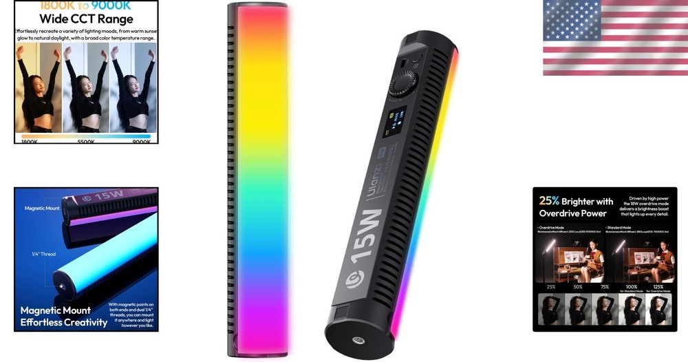 Portable RGB Handheld Light Wand with 20 Dimmable Effects & Diffuser Included