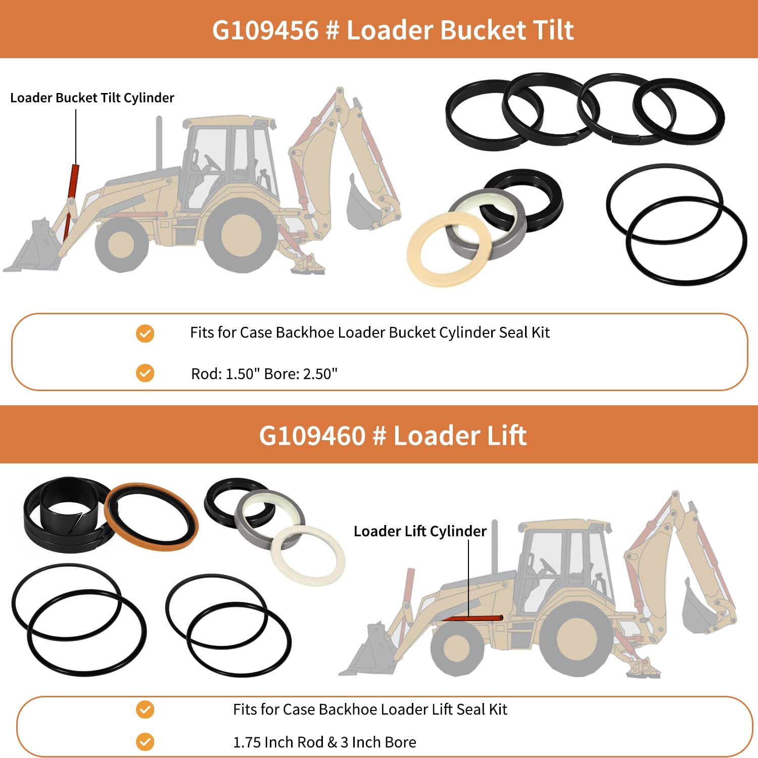 Whole Machine Hydraulic Cylinder Seals Kit for Case 580 Super D 580 Super E 580E