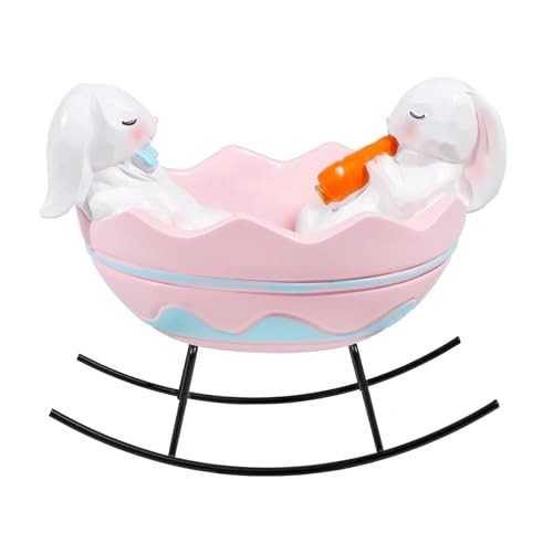 Bunny Figurines Easter Candy Dish Rocking Egg Cradle Rabbit Statue for Spring