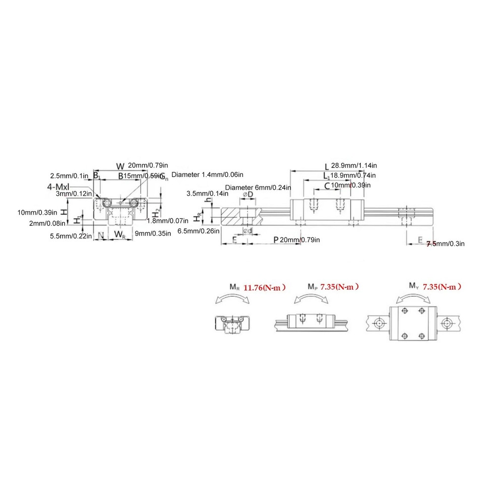 MGN9C Linear Guide Rail Miniature Linear Rail Slide Guide 100mm
