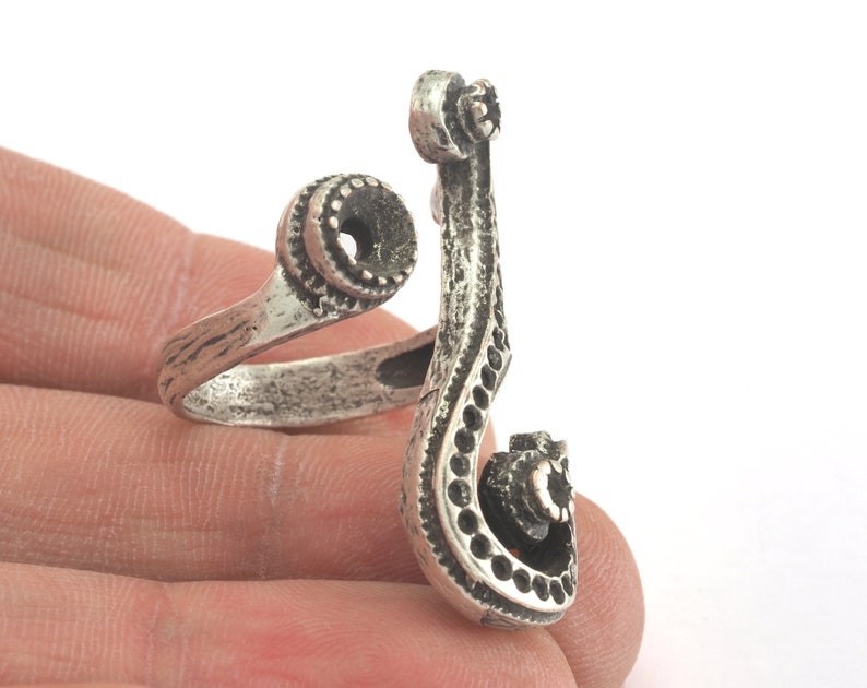 Ring Adjustable Ring Bezel - Antique Silver Plated brass (7US size )2852