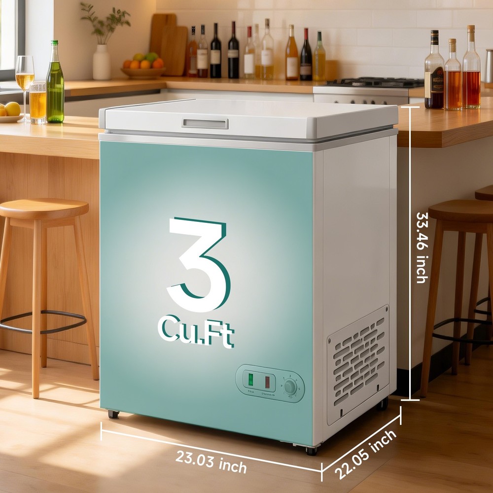 3.5 Cubic Feet Chest Freezer, Compact Design, Adjustable Temp Control