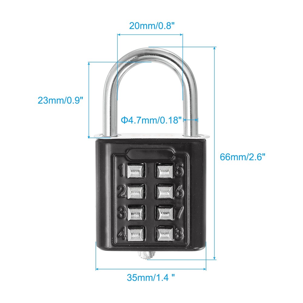 8 Digit Button Combination Padlock 3pack 4 Digit Locking Mechanism Lock Black