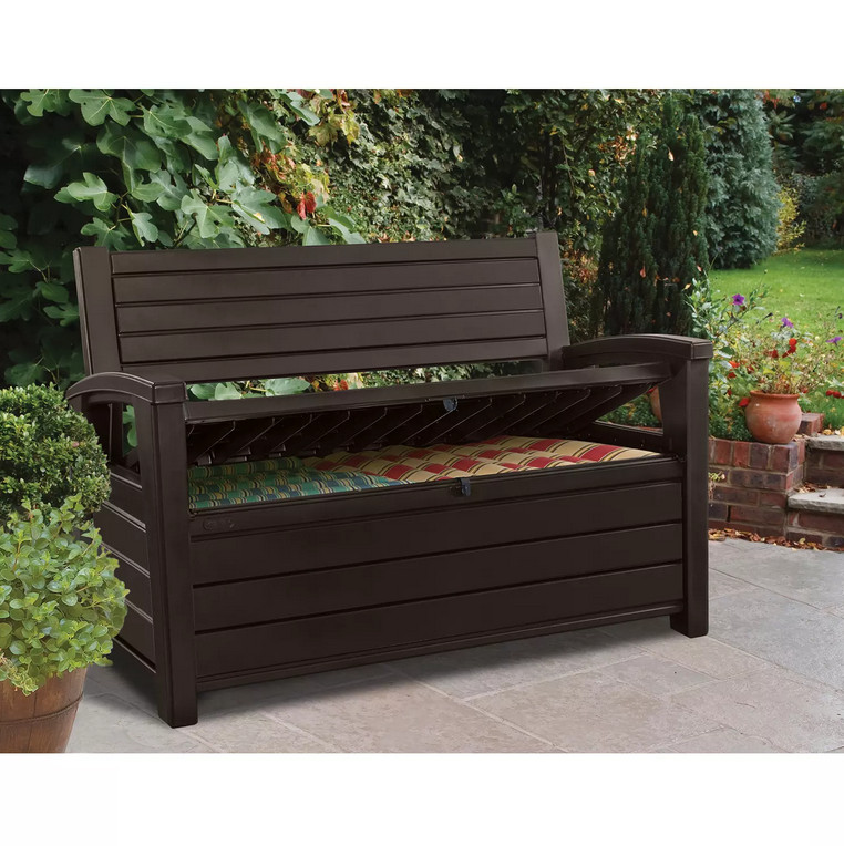 Keter Hudson Plastic Storage Bench, Non-Brushed Brown