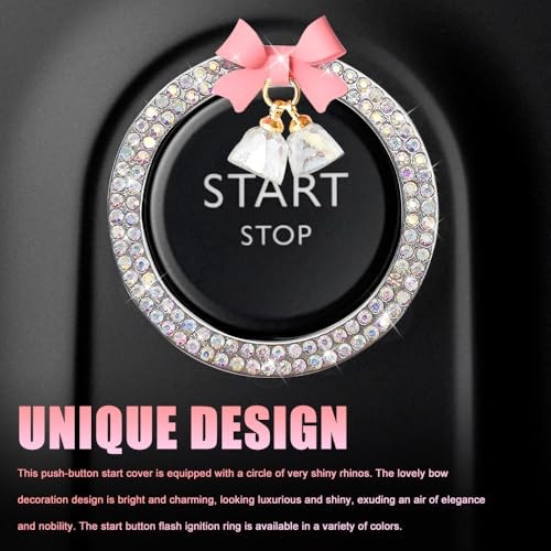 Car Push Start Button Cover Ring, Engine Start Button Cover, Cute Bow Bling Ab