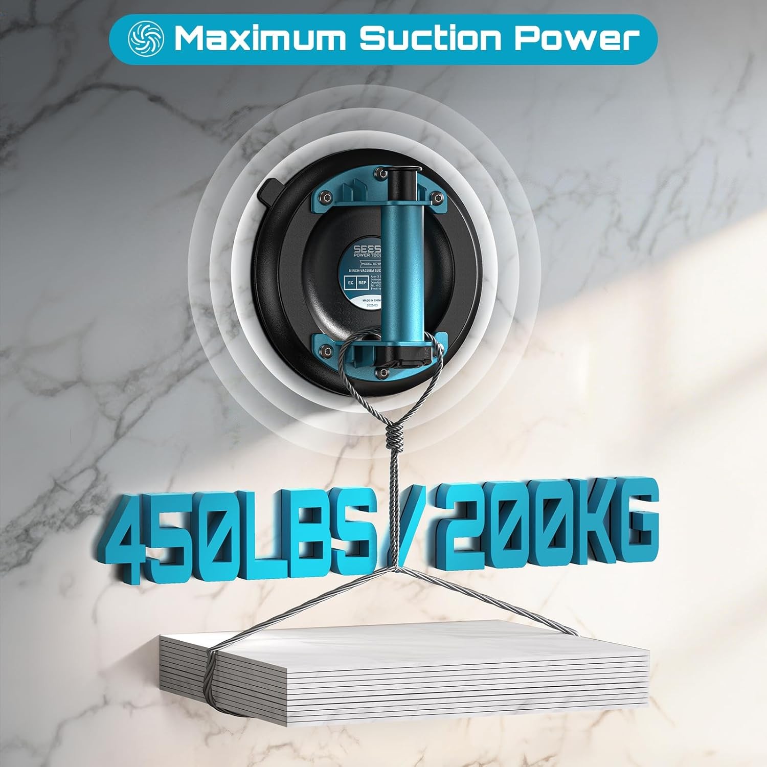 SEESII 8" Lifting Vacuum Suction Cup Lifter 200KG Heavy Duty Handle Lifter 2Pack