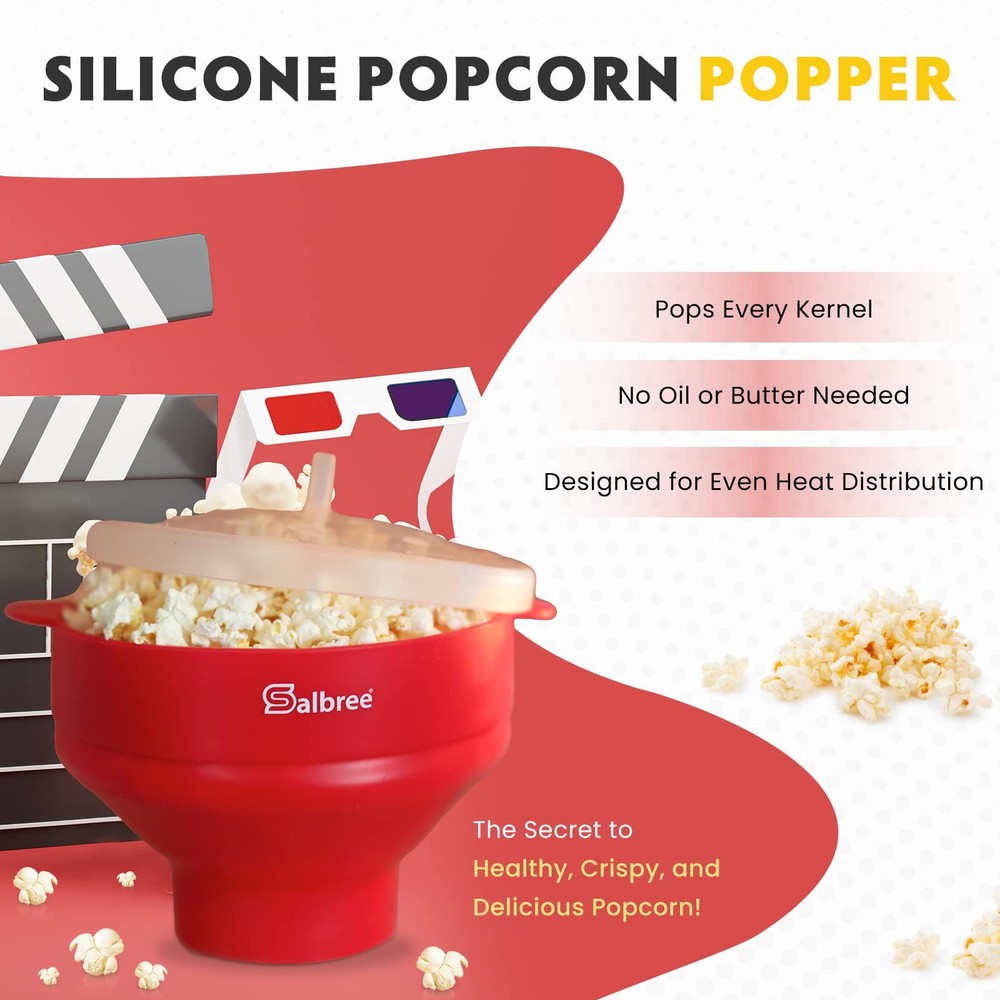 The Original Salbree Collapsible Silicone Microwave Popcorn 16 Cup, Ruby Red