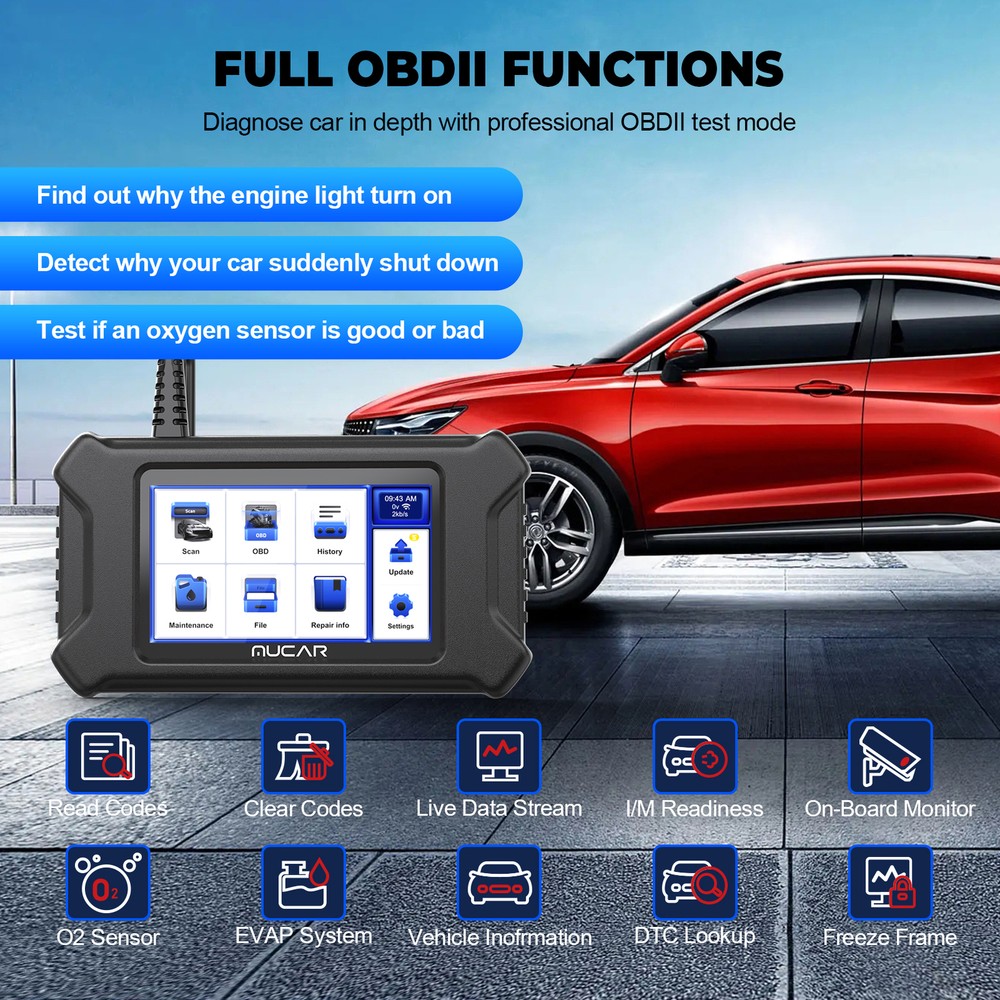 MUCAR OBD2 Scanner Code Reader Diagnostic Scan Tool Oil/EPB/SAS/TPMS/TBA/ABS/DPF