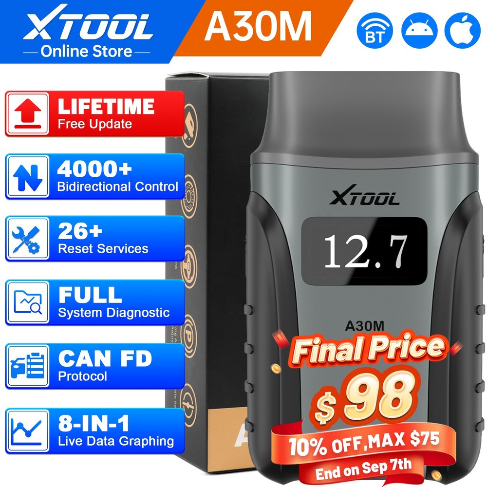 XTOOL A30M Bluetooth Bidirectional OBD2 Scanner All System Diagnostic 26+Service