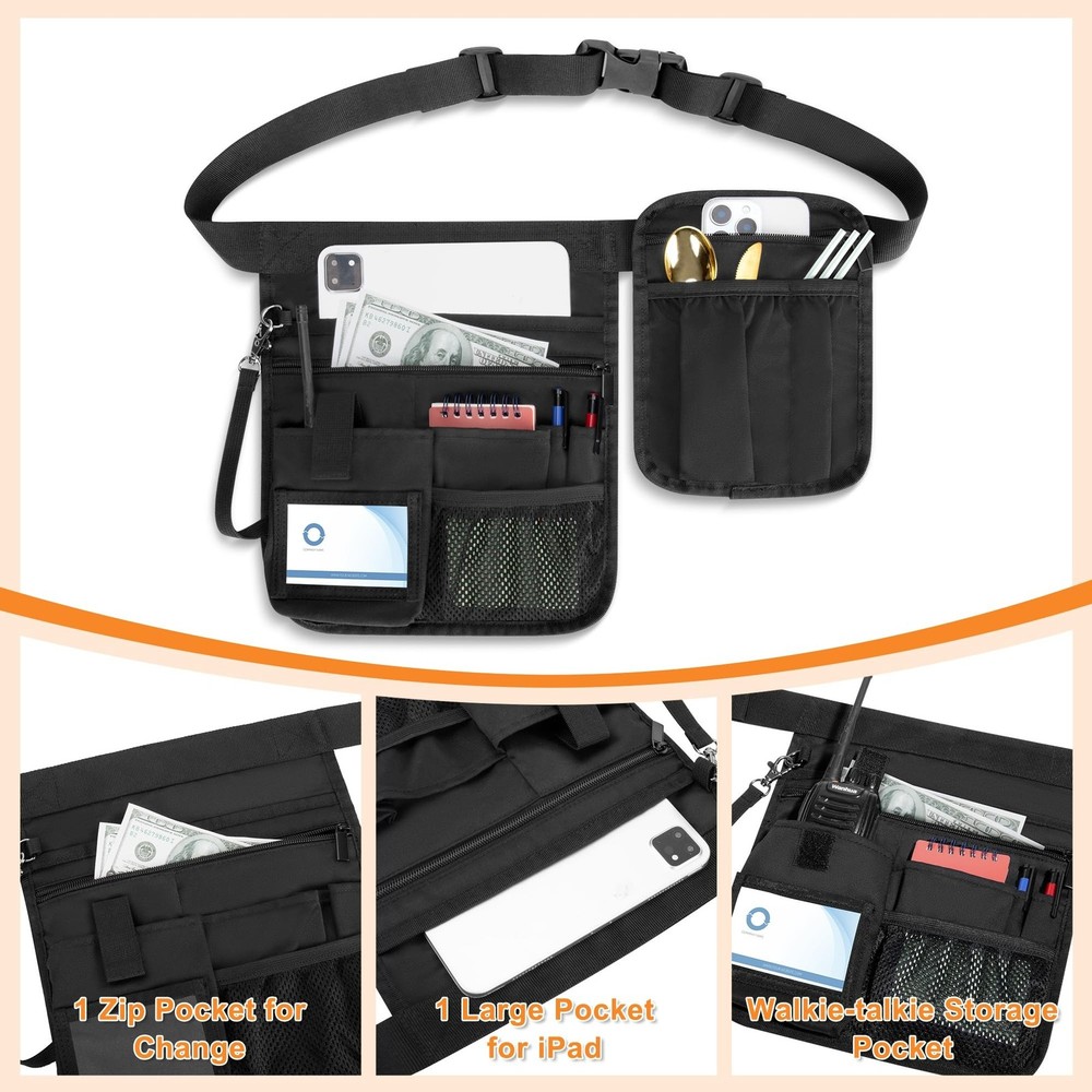 Waitress Server Apron with Extra Removable Pouch, Server Waist Pouch with Adj...