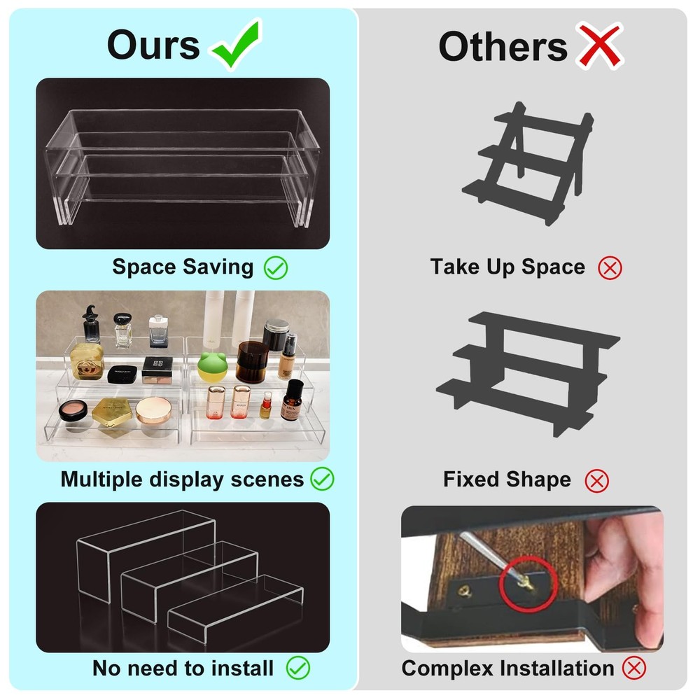 Acrylic Display Risers 6pcs 12'' Large Stands Thickened to 0.2''(5mm) Stackable