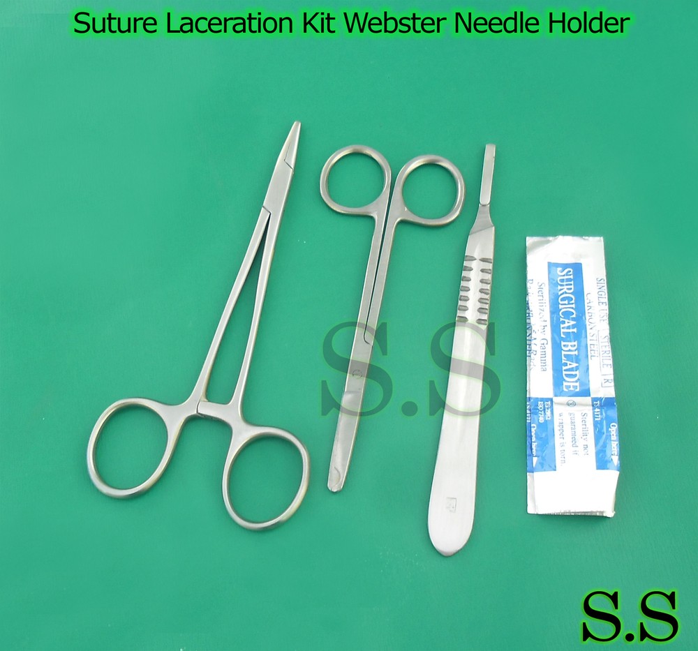 3 PCS Suture Kit Webster Needle Holder+Scalpel Handle+Blade #23