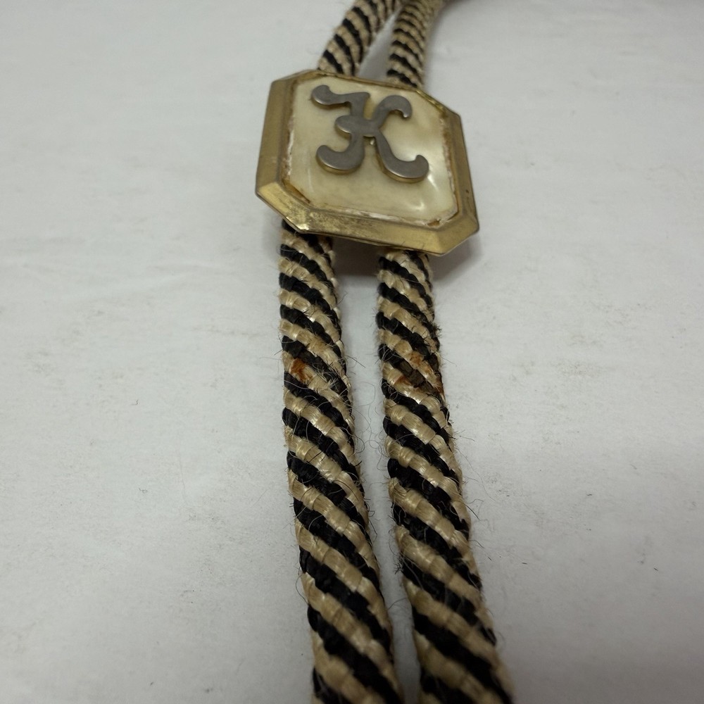 Bolo Tie Monogram INITIAL K Gold Tone Black Look