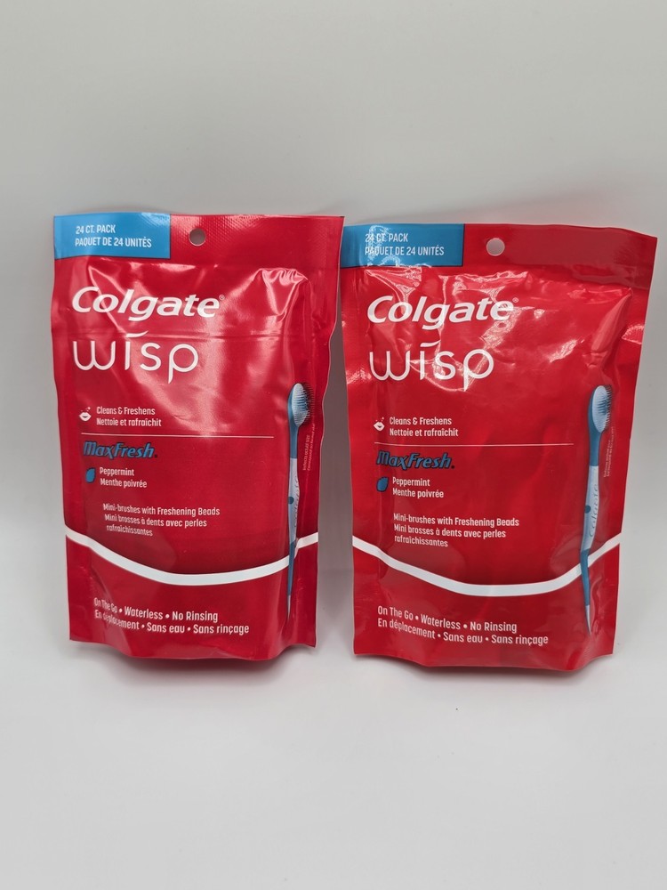 Colgate Max Fresh Wisp Disposable Mini Toothbrush, Peppermint - 24 Count, 2-Pack
