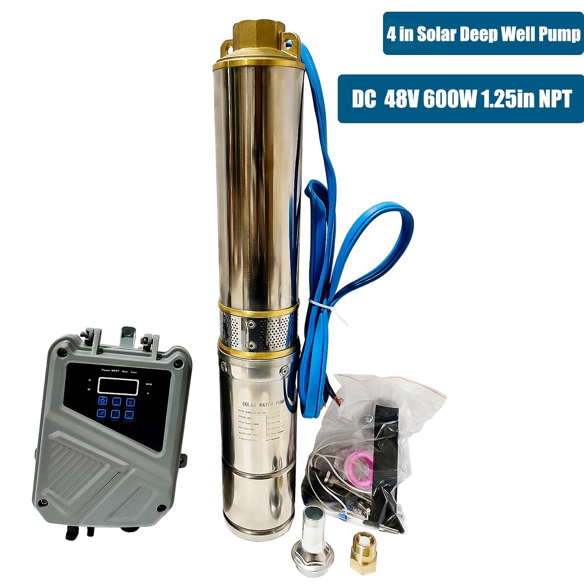 4" 600W Solar Pump Submersible Pump Bore Deep Well Pump+MPPT Controller DC 48V