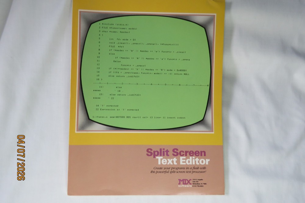 Mix Software Split Screen Text Editor 1985 - manual only