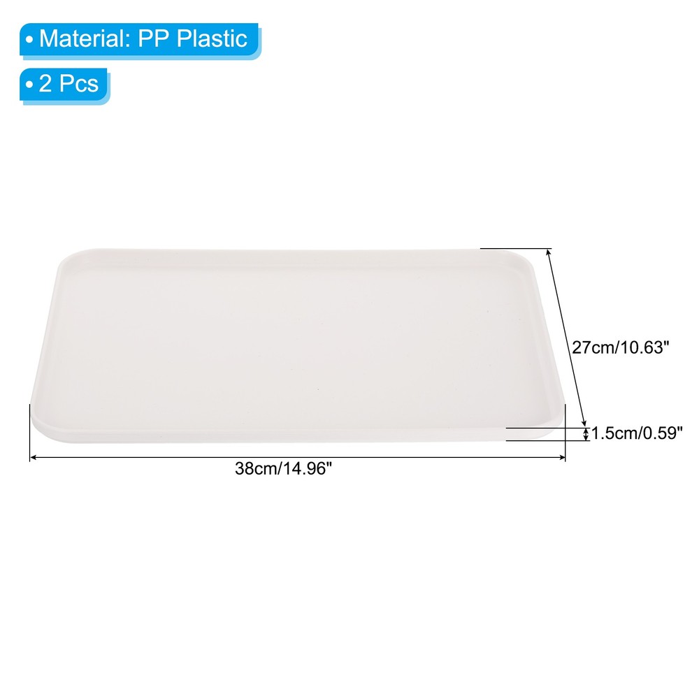 15x11" Fast Food Tray, 2 Pack PP Plastic Reusable Rectangle Serving Tray White