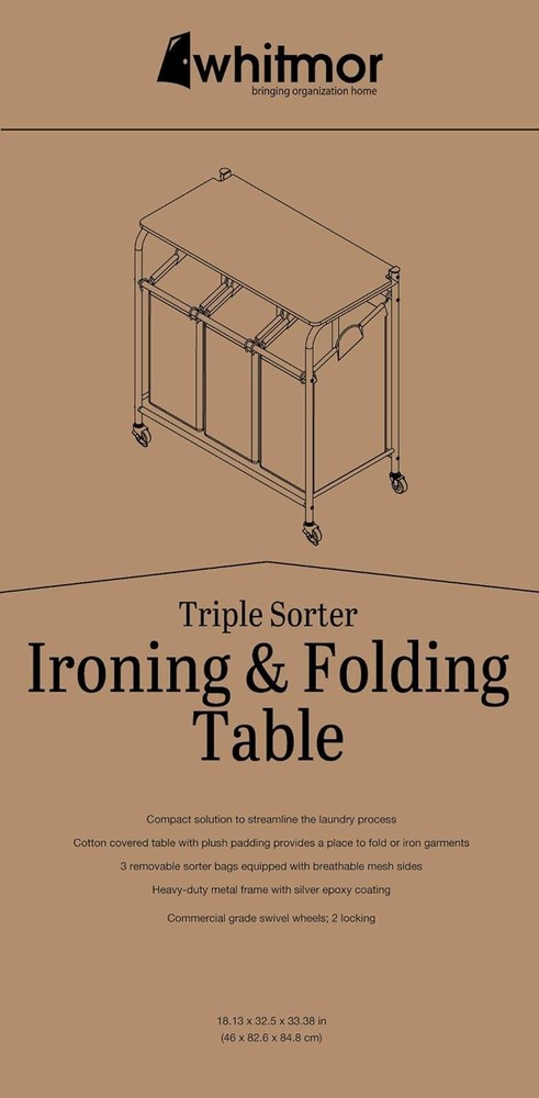 3 Section Rolling Laundry Sorter with Ironing Board