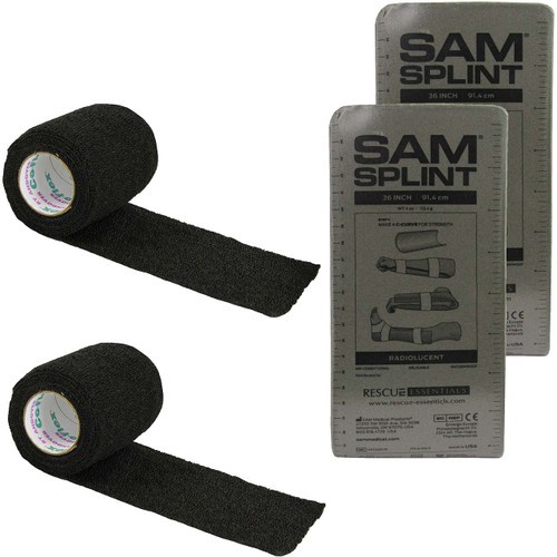 SAM Splint Combo Pack (2 Gray 36" Flat SAM Splints & 2 Black Cohesive Wrap)