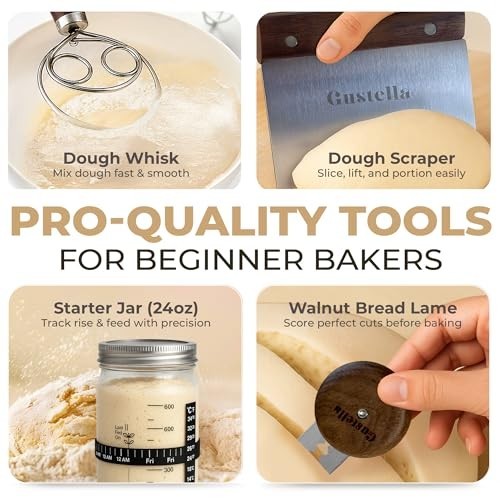 Sourdough Starter Kit for Beginners - Complete Bread Baking Set with Basket, Jar