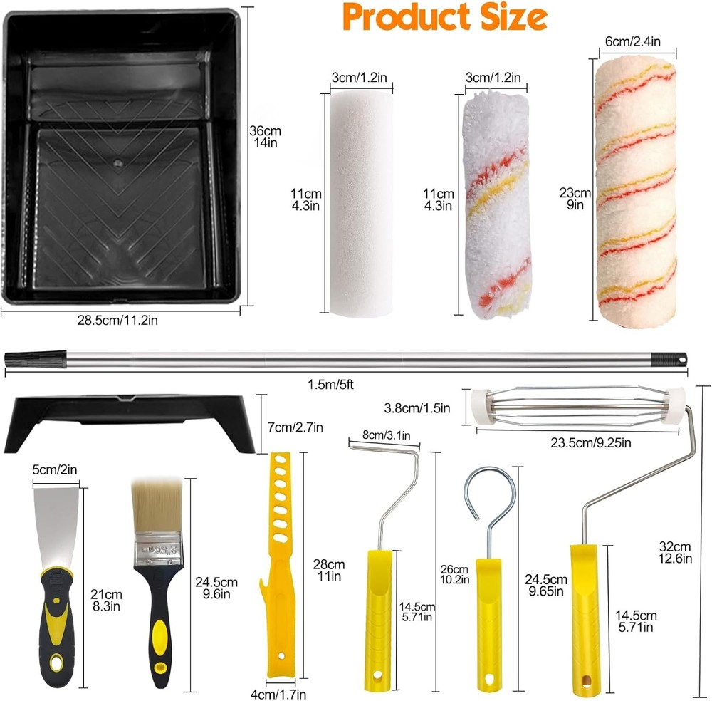 13pcs Paint Roller Set,Paint Rollers & Tray Set with Extension Pole,Includes a P