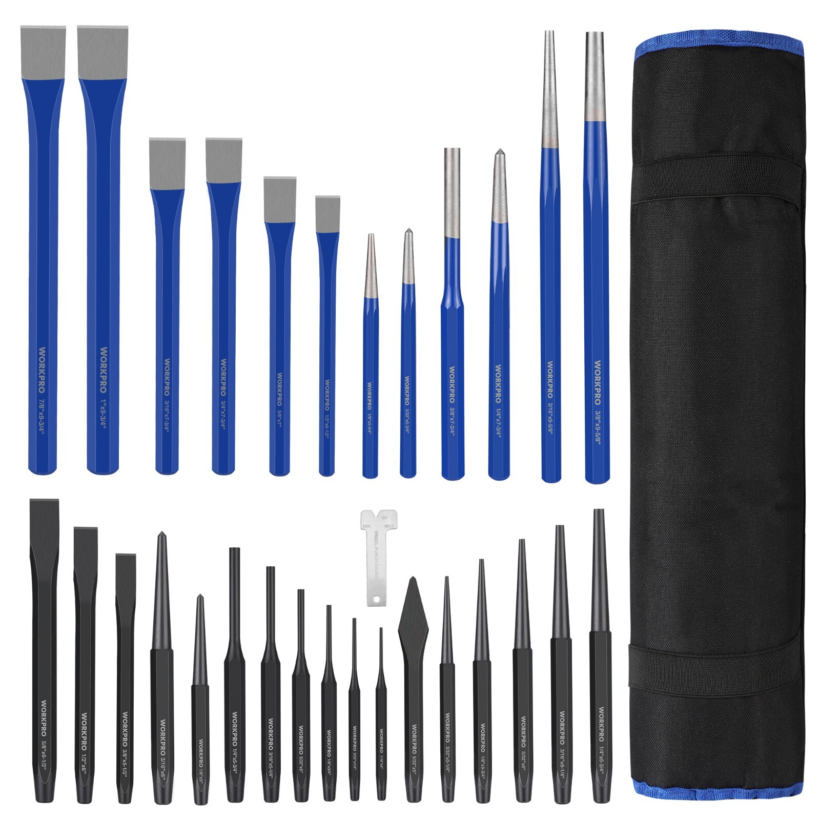 WORKPRO 30-Piece Heavy Duty Punch and Chisel Set with Pouch