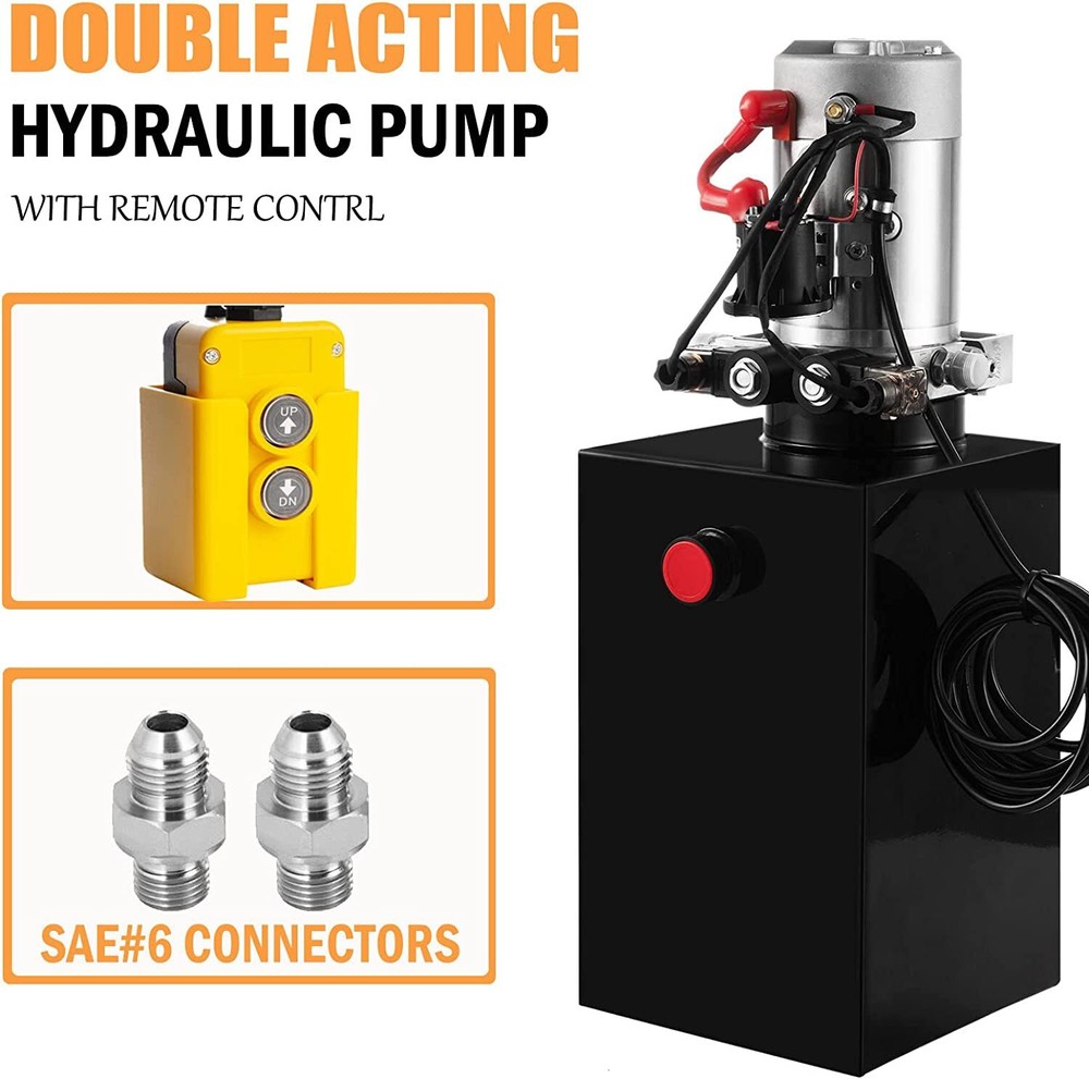 15 Quart Double Acting Hydraulic Pump Dump Trailer DC 12V Unit Pack Power Unit