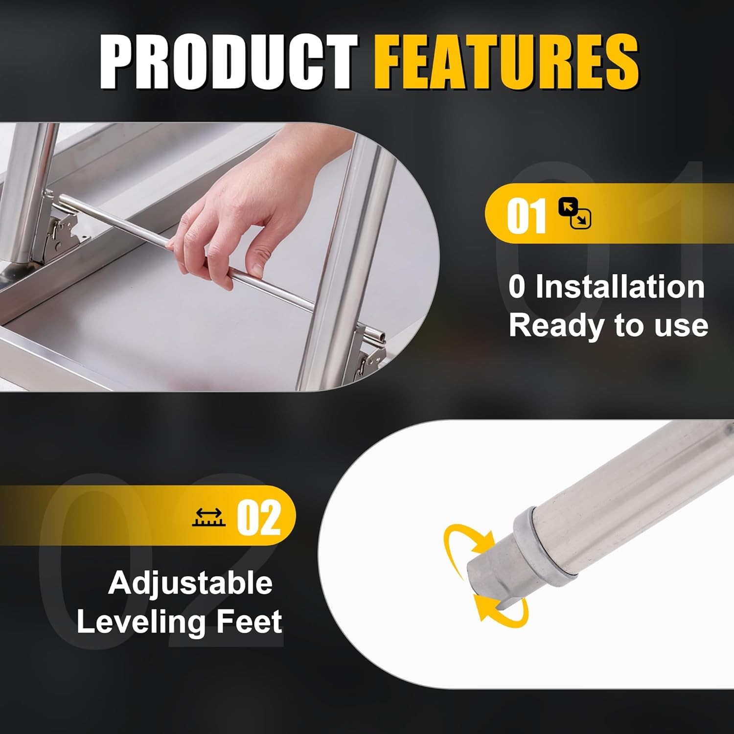 Folding Stainless Steel Table, Portable Workbench with Undershelf for Kitchen